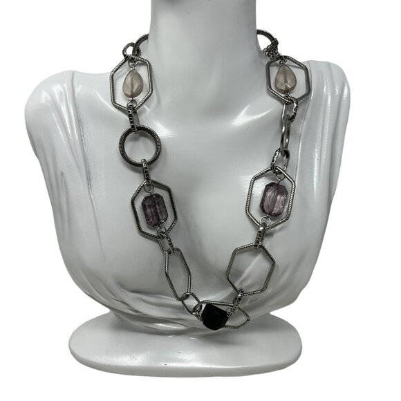 Lia Sophia Necklace Chunky Link‎ Lucite Purple Stone Chain - Picture 1 of 7